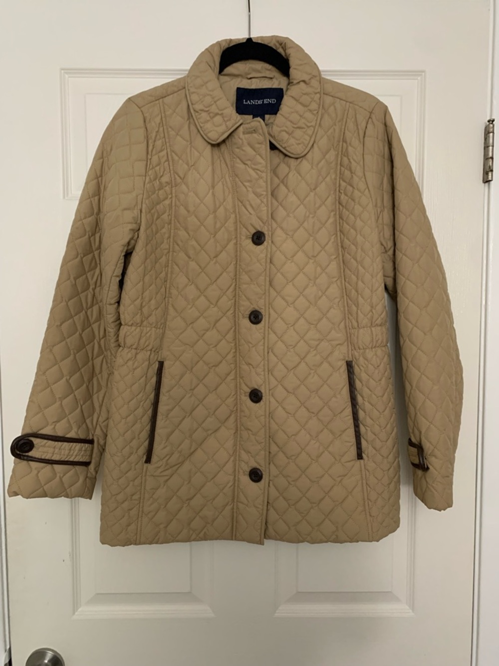 Lands' End Quilted Tan-Trim Puffer Jacket